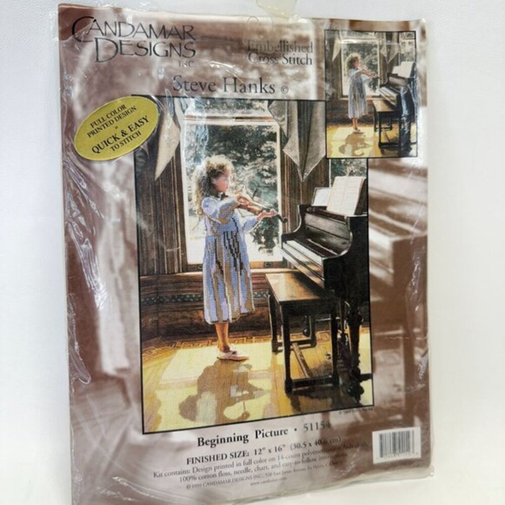 Candamar Designs Embellished Cross Stitch Steve‎ Hanks Girl Violin 51154 Vintage